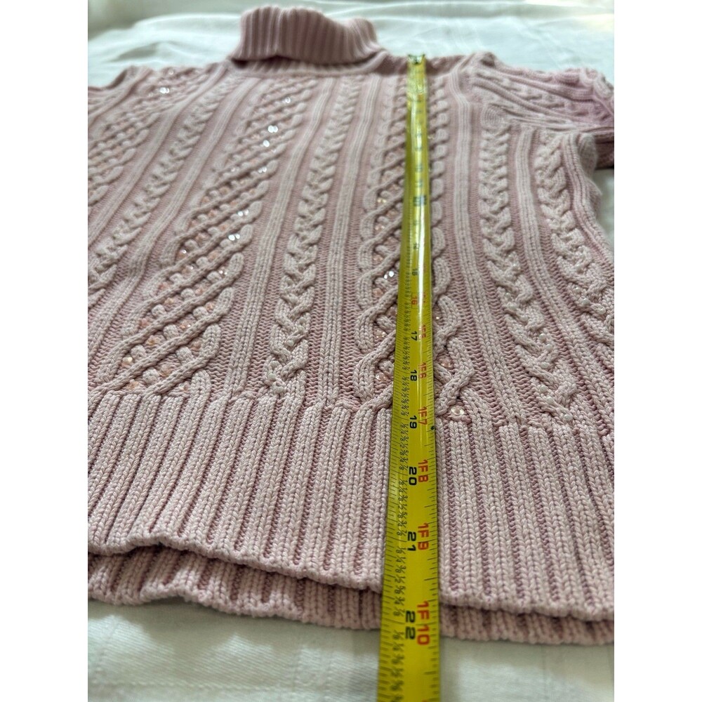 Vintage Wainscott Sweater Womens M Pink Cable Knit Beaded Sequin Turtleneck - Picture 6 of 7